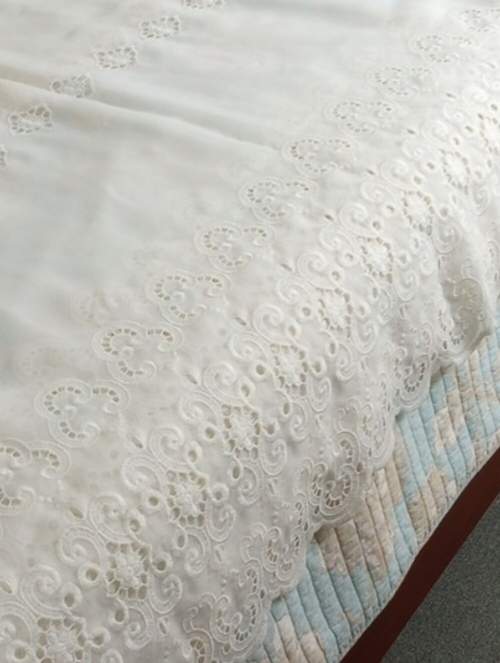 Ivory-White Lace Eyelet 167" Wide / 83" Long Sheer Curtain Panel - Picture 10 of 13